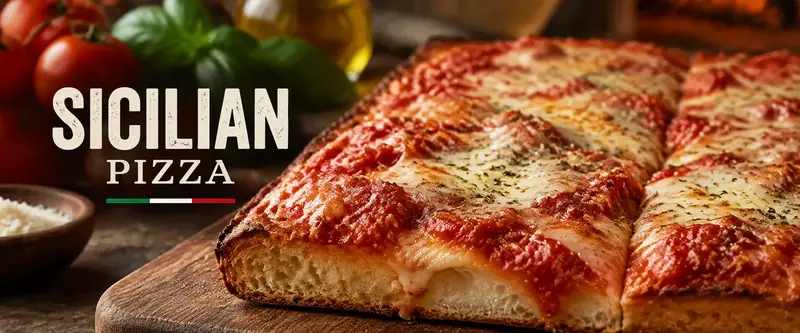 Sicilian pizza, a thick rectangular pan pie with tomato sauce and melted mozzarella, at da-Angelo Pizzeria in Albertson, NY